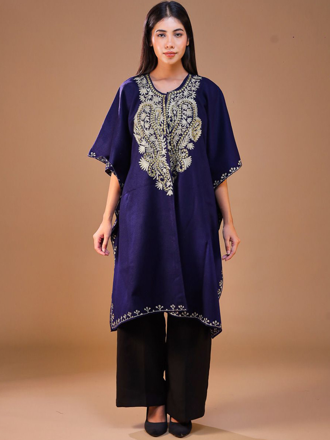 SWI Stylish Women Floral Woollen Lightweight Cape Jacket with Embroidered