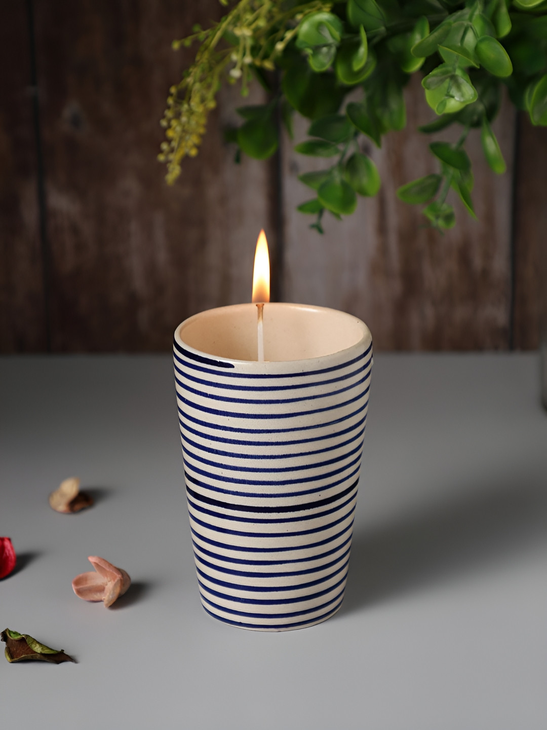 VarEesha Spiral Cylindrical Ceramic 1 Wick Scented Striped Geometric Regular Diya Candles