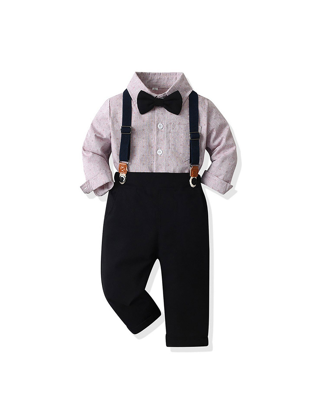StyleCast x Revolte Boys Self Design Shirt Collar Shirt & Trouser & Suspenders & Bow Tie