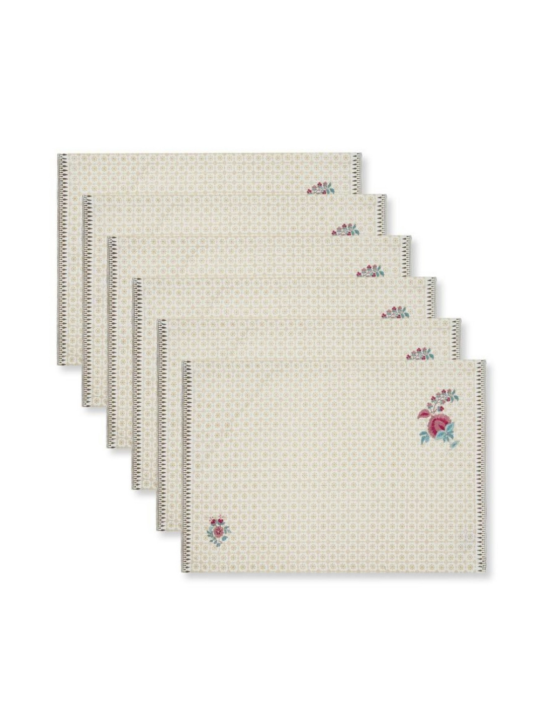 Fabindia Luxe 6 Pieces Off White & Red Embroidered Cotton Table Placemats