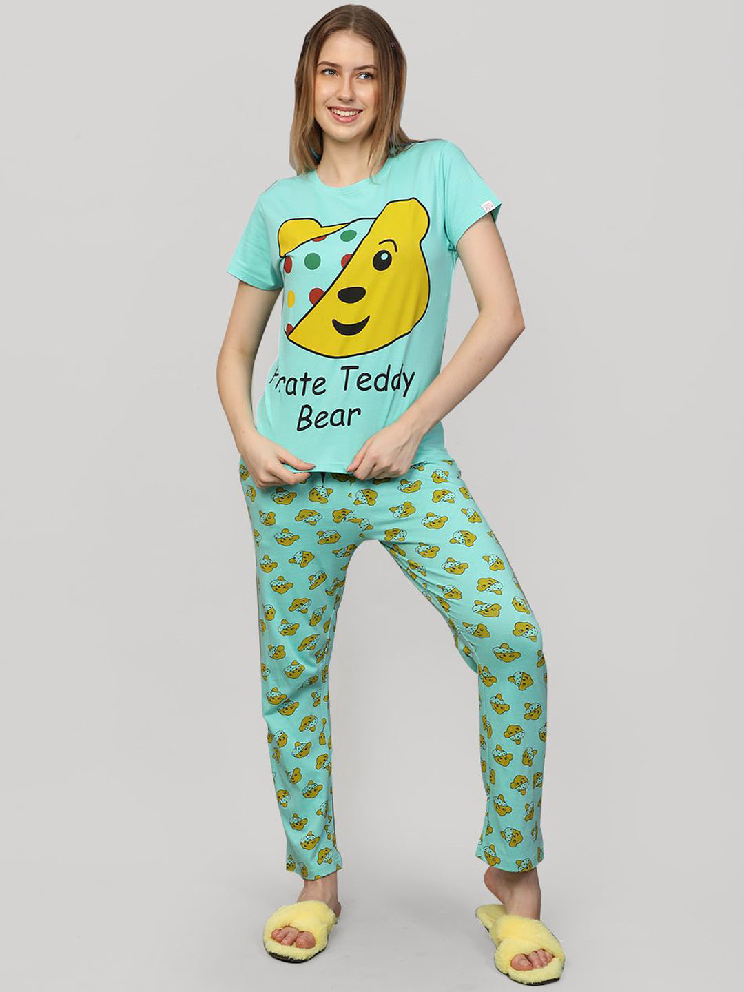 evolove Women Cartoon Characters Printed T-shirt & Pyjamas Night suit