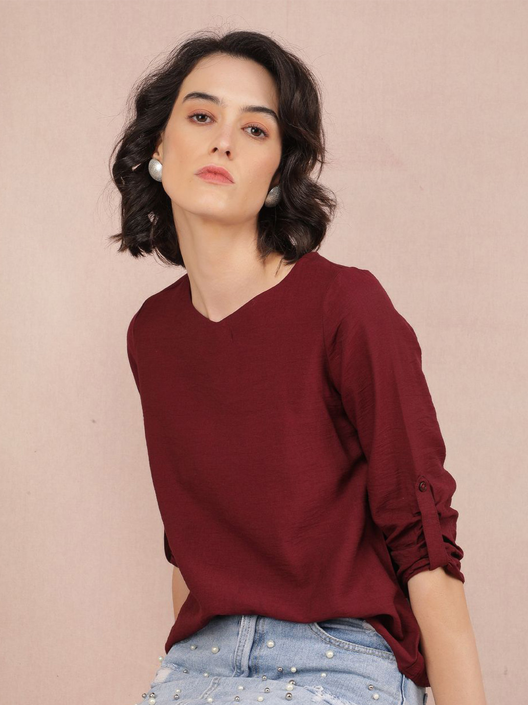Crimsoune Club Women Roll-Up Sleeves Top