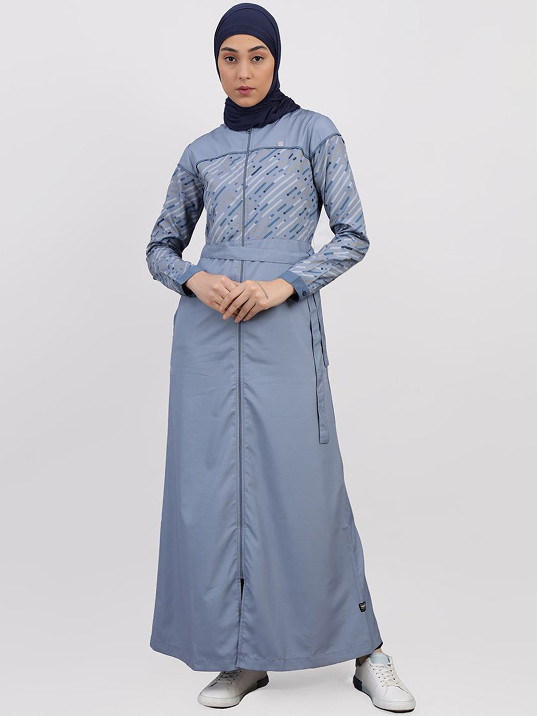 IDH London Women Printed Full Front Open Abaya Burqa With Scarf