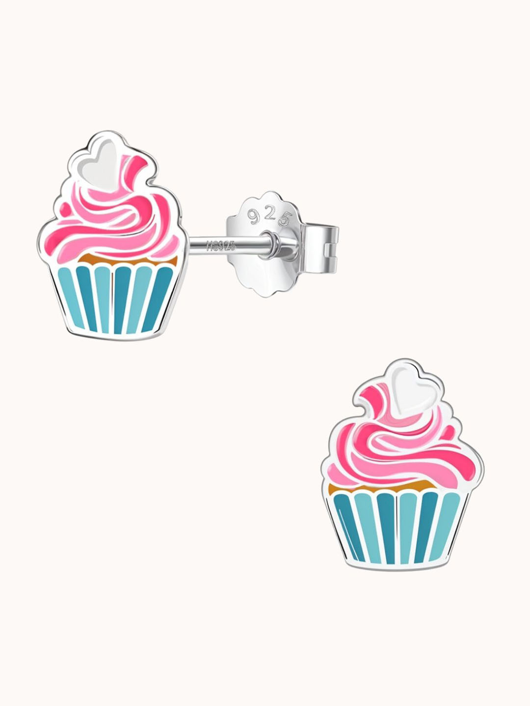 HighSpark 925 Sterling Silver Contemporary Enamelled Cupcake Studs Earrings