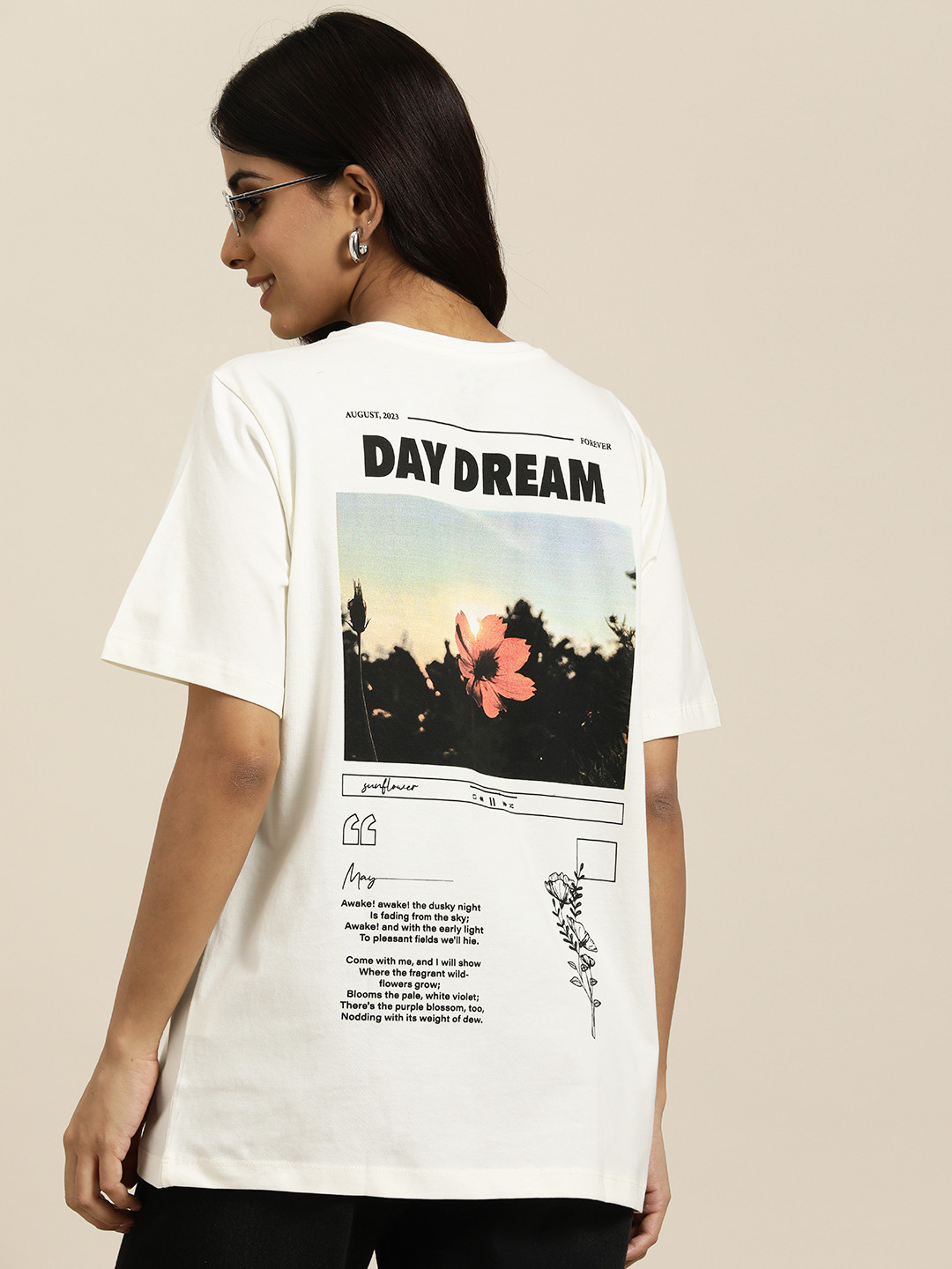 HERE&NOW Photographic Back Printed Pure Cotton Oversized T-shirt