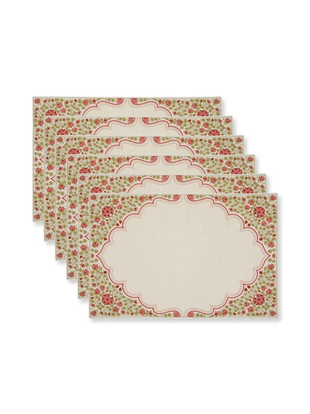 Fabindia Pushp Beige 6 Pieces Ethnic Motifs Printed Cotton Rectangular Table Placemats