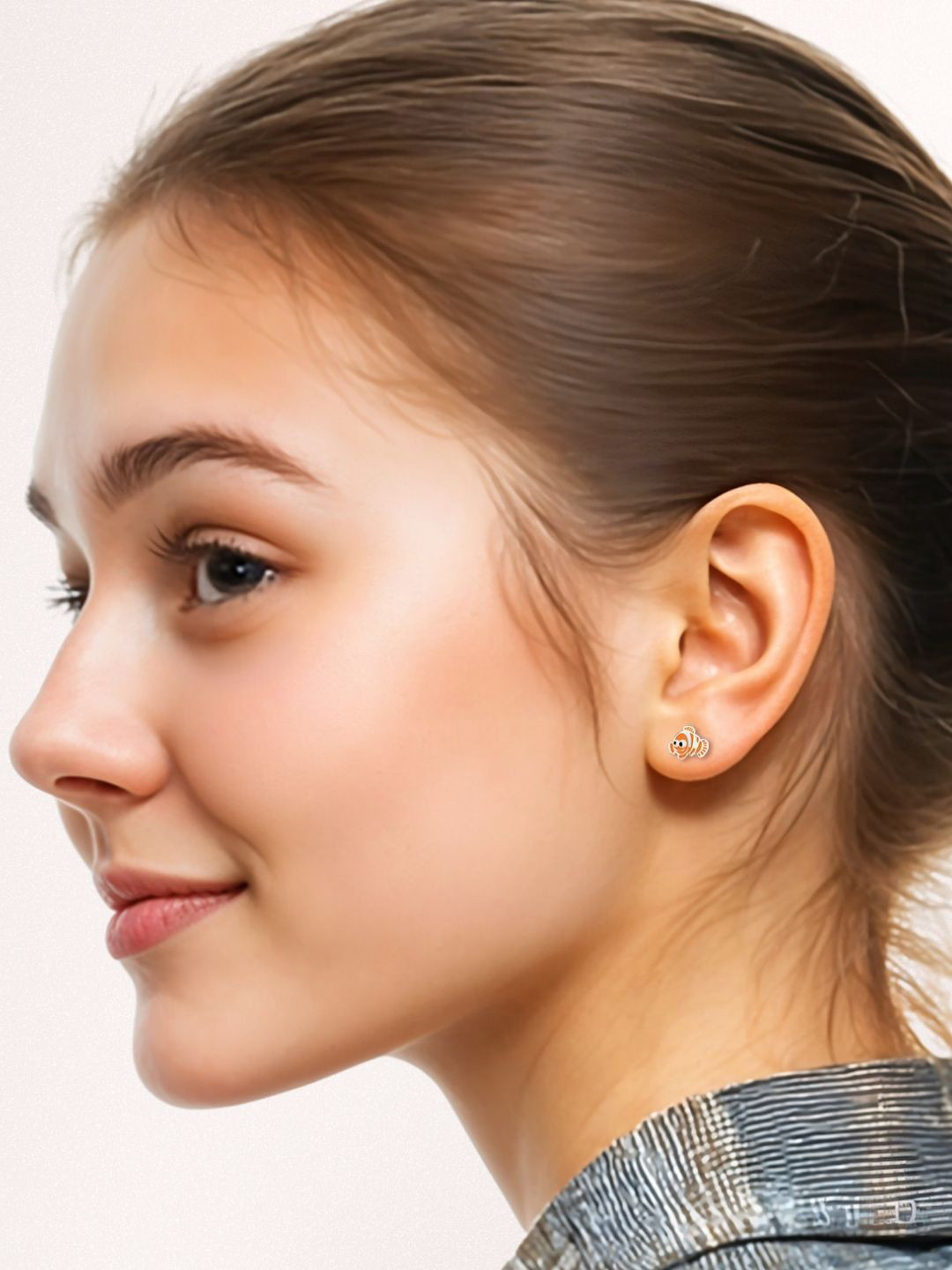 HighSpark 925 Sterling Silver Contemporary Clown Fish Enamelled Studs Earrings