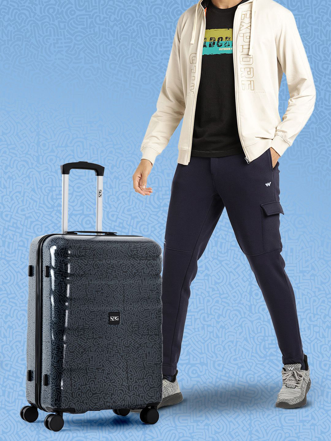 Wildcraft Printed Compression Straps 8 Wheel Medium Trolley Bag- 58 L