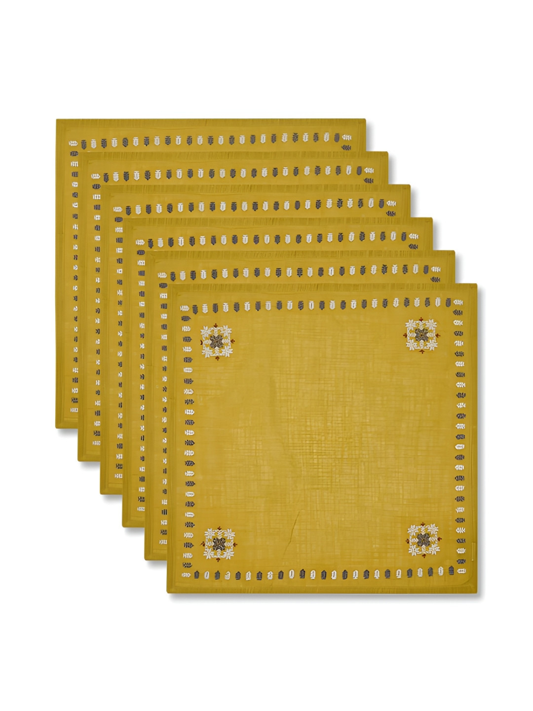 Fabindia Ahava Yellow & White 6 Pieces Floral Embroidered Cotton Table Napkins