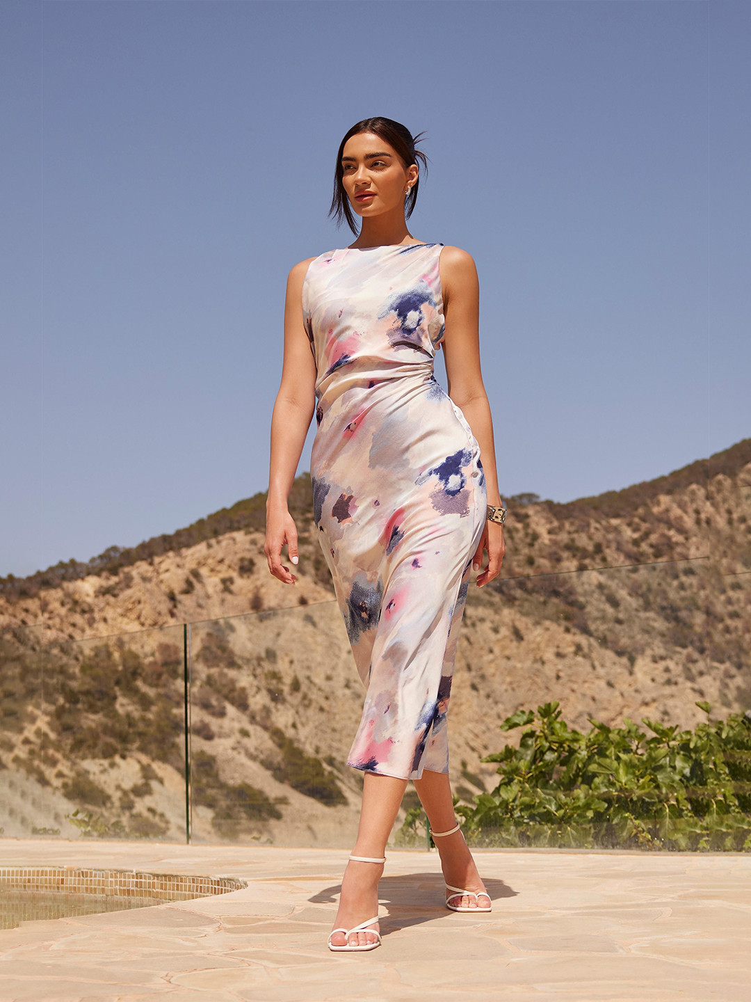 QUIZ Women Tie and Dye Dyed Fit & Flare Maxi Dress