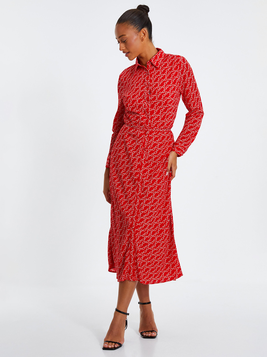 QUIZ Print Chiffon Shirt Maxi Dress