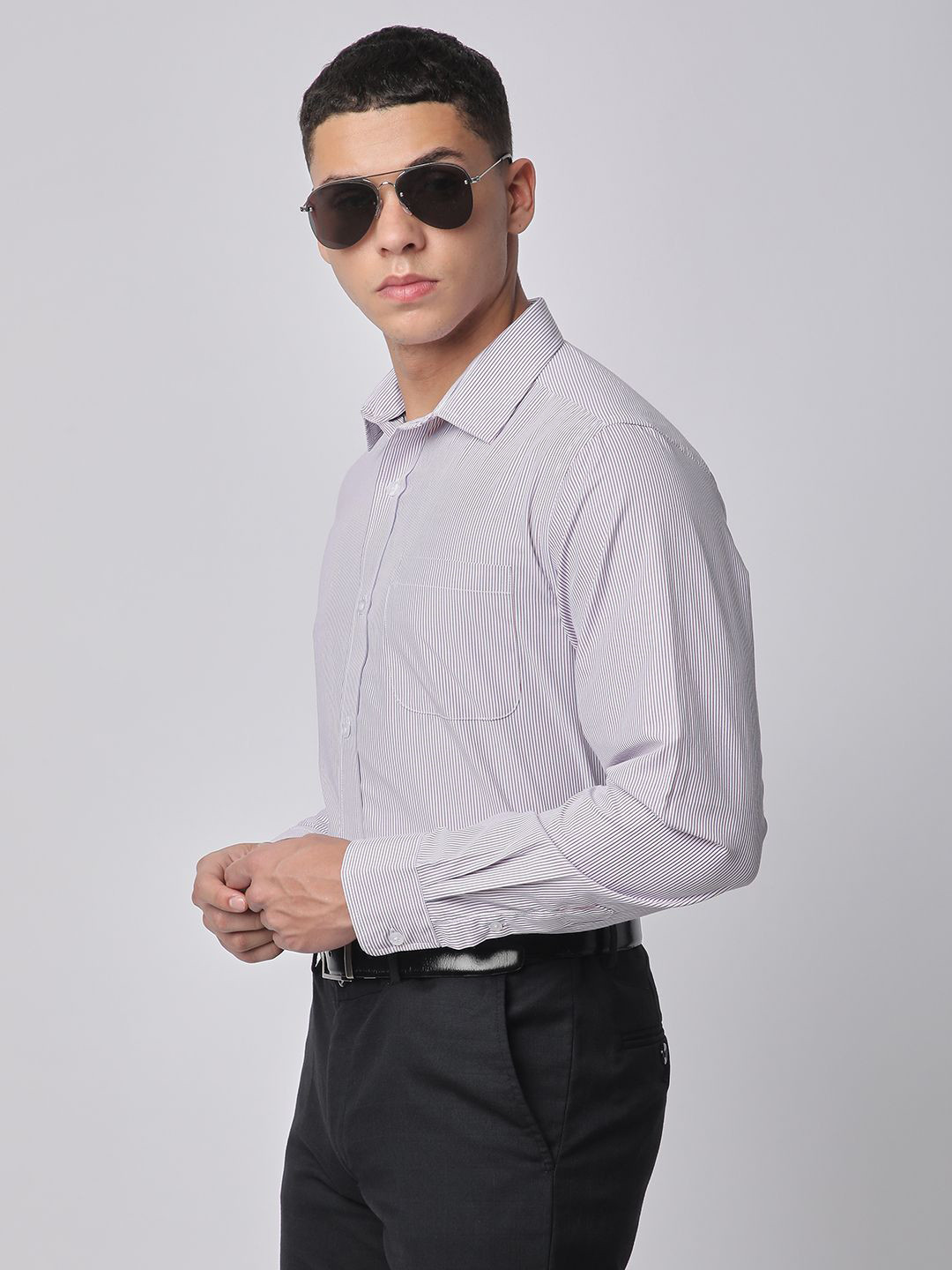 R&B Men Cutaway Collar Pinstripes Striped Formal Shirt