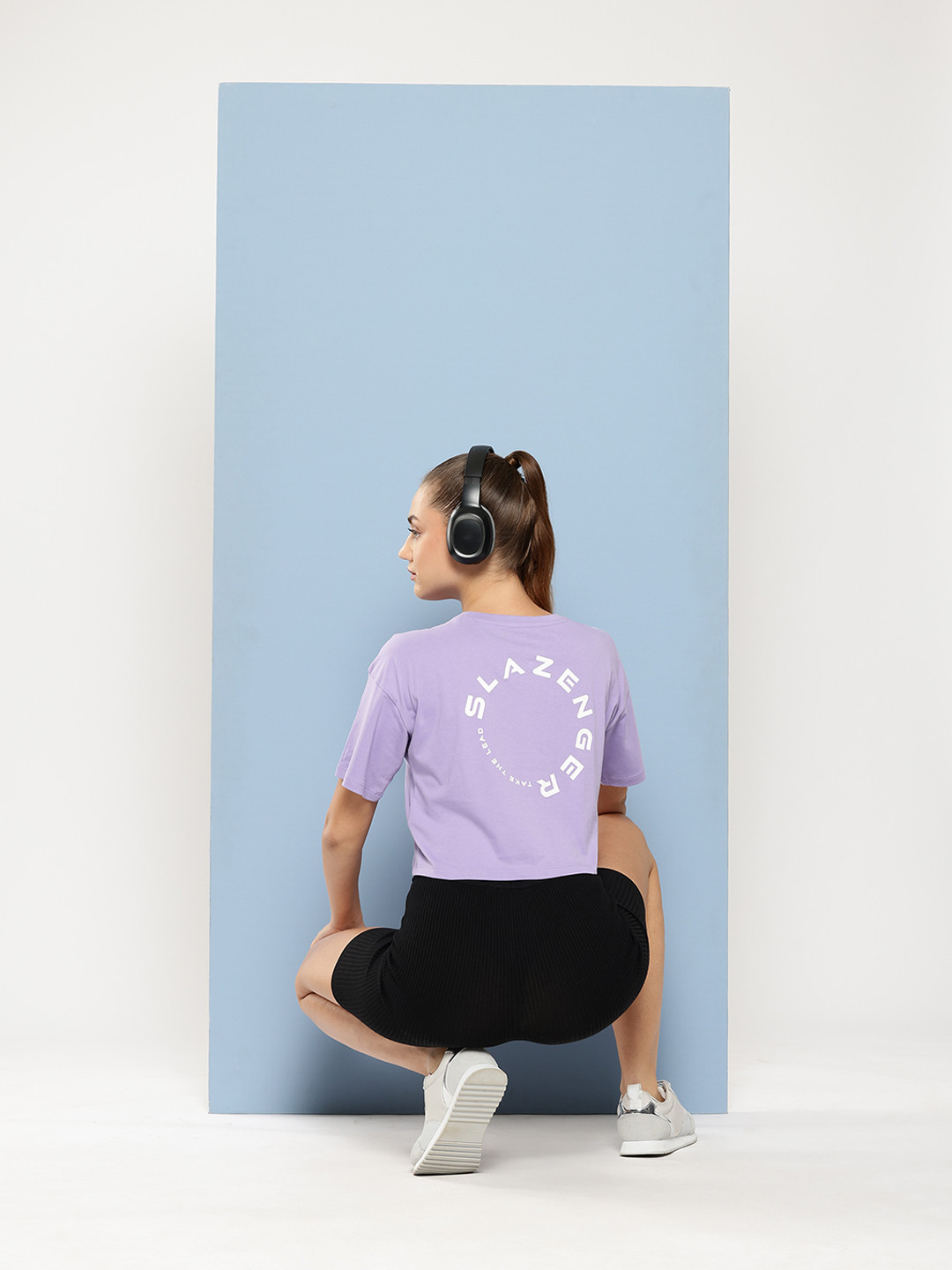 Slazenger Brand Logo Print Drop-Shoulder Sleeves Pure Cotton Crop T-shirt