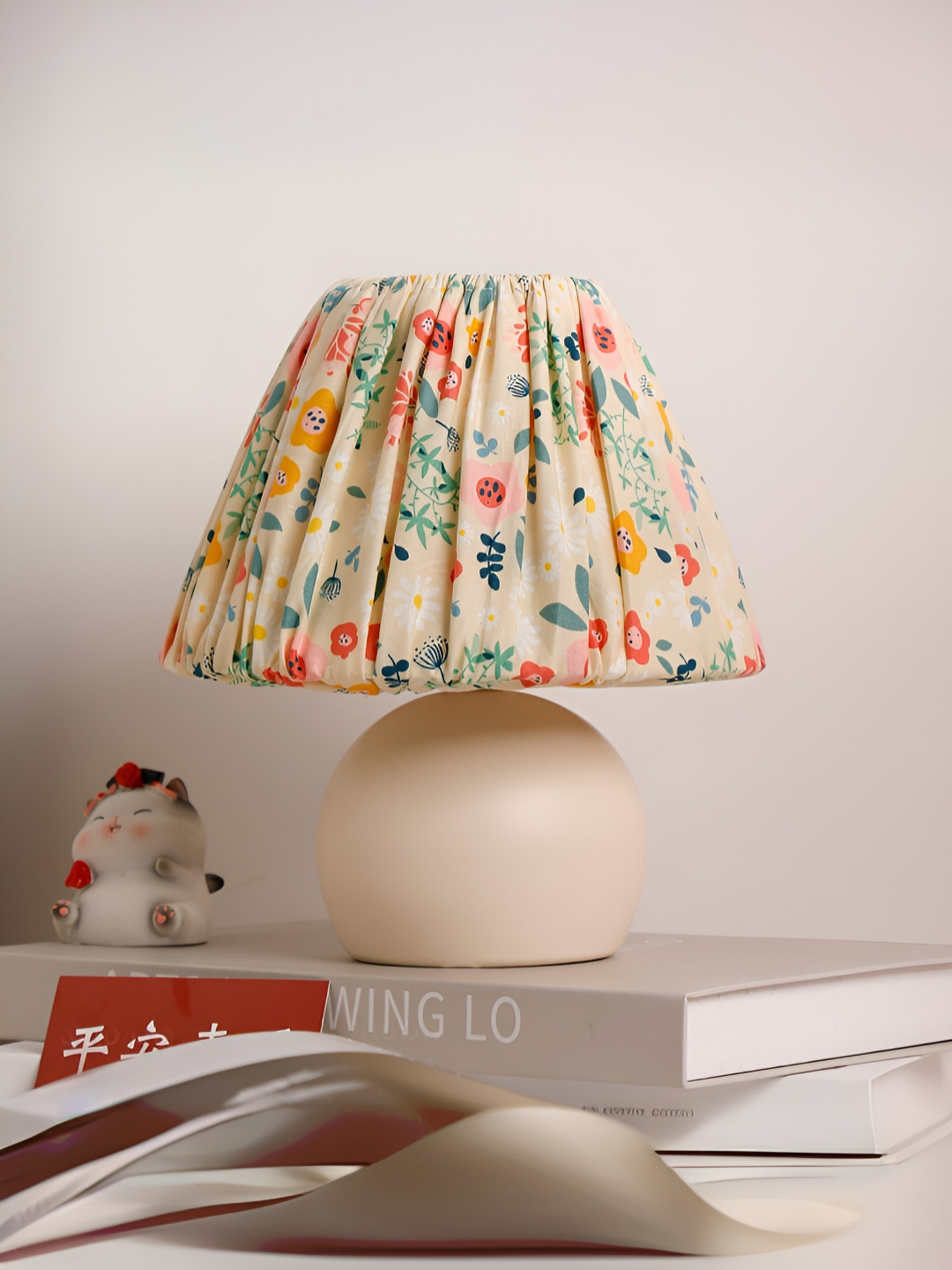 The Better Home Beige & White Printed Ceramic Table Lamp