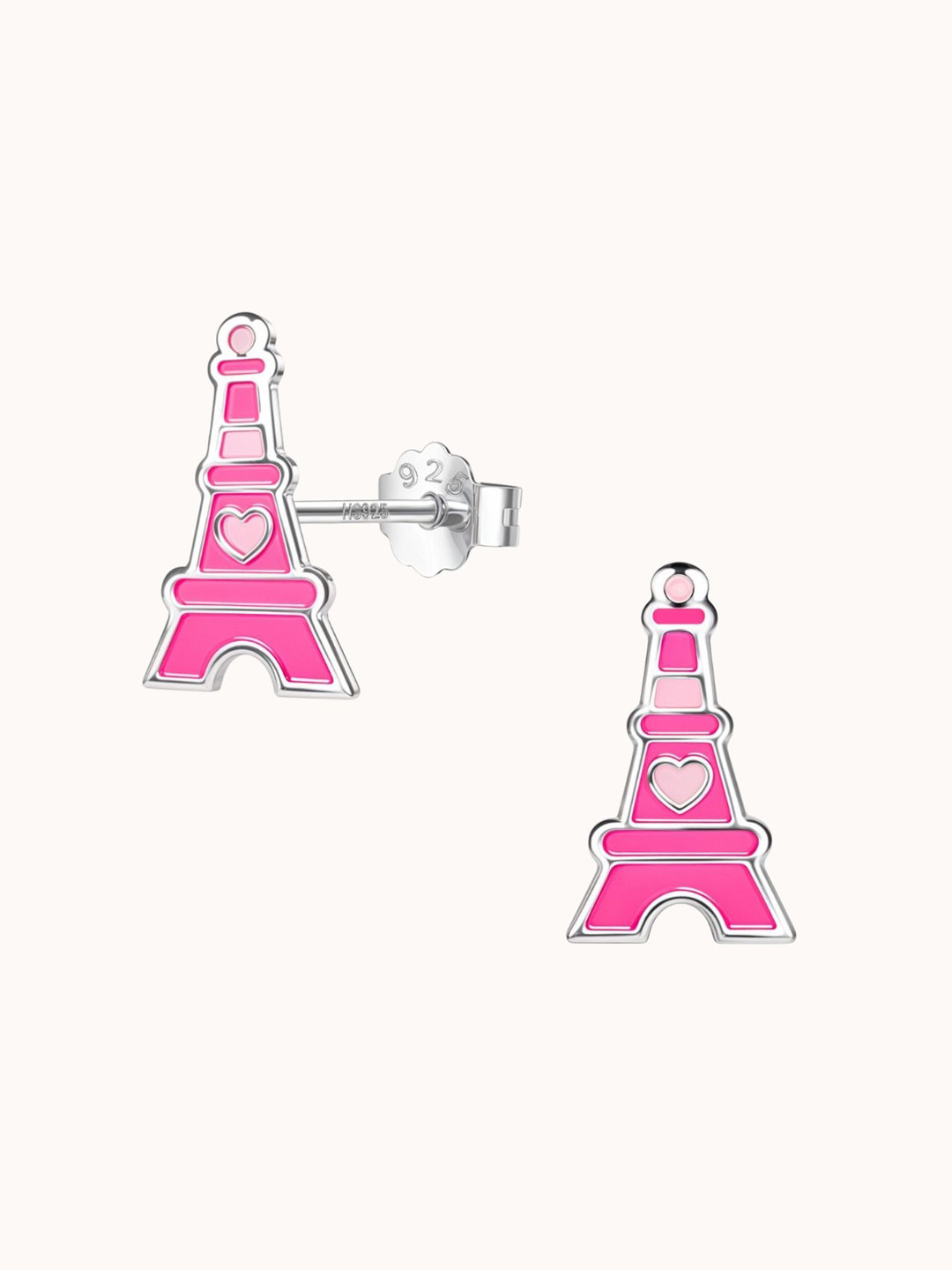 HighSpark 925 Sterling Silver Contemporary Eiffel Tower Enamelled Studs Earrings