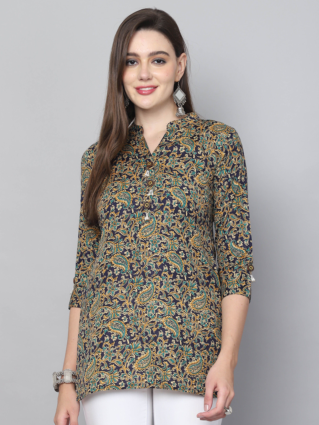 Rajnandini Mandarin Collar Printed Ethnic Tunic