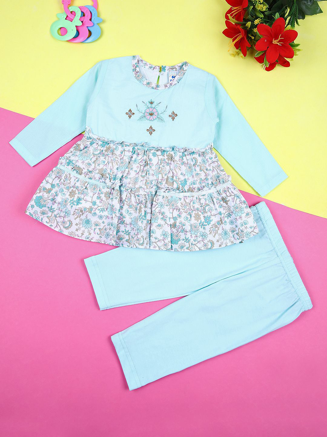 V-Mart Girls Printed Pure Cotton Top With Legging