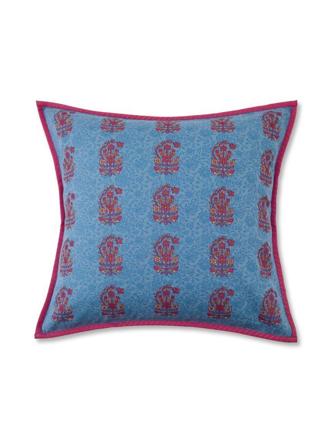 Fabindia Blue & Red Noor Floral Printed Square Shaped Cotton Cushion Cover
