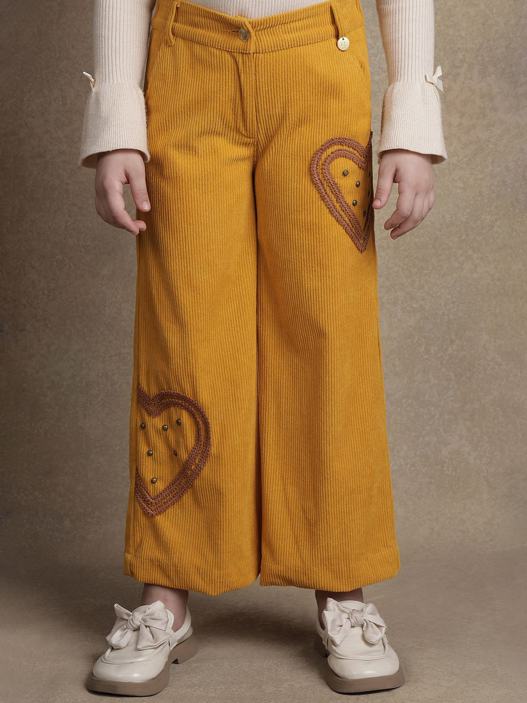 One Friday Girls Solid Mustard Relaxed Regular Fit Culottes Trousers