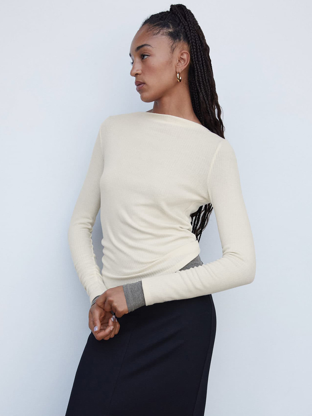 MANGO Ribbed Boat Neck T-shirt