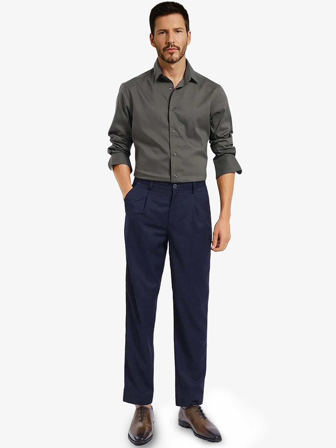 RARE RABBIT Men Spread Collar Solid Formal Regular Fit Shirt