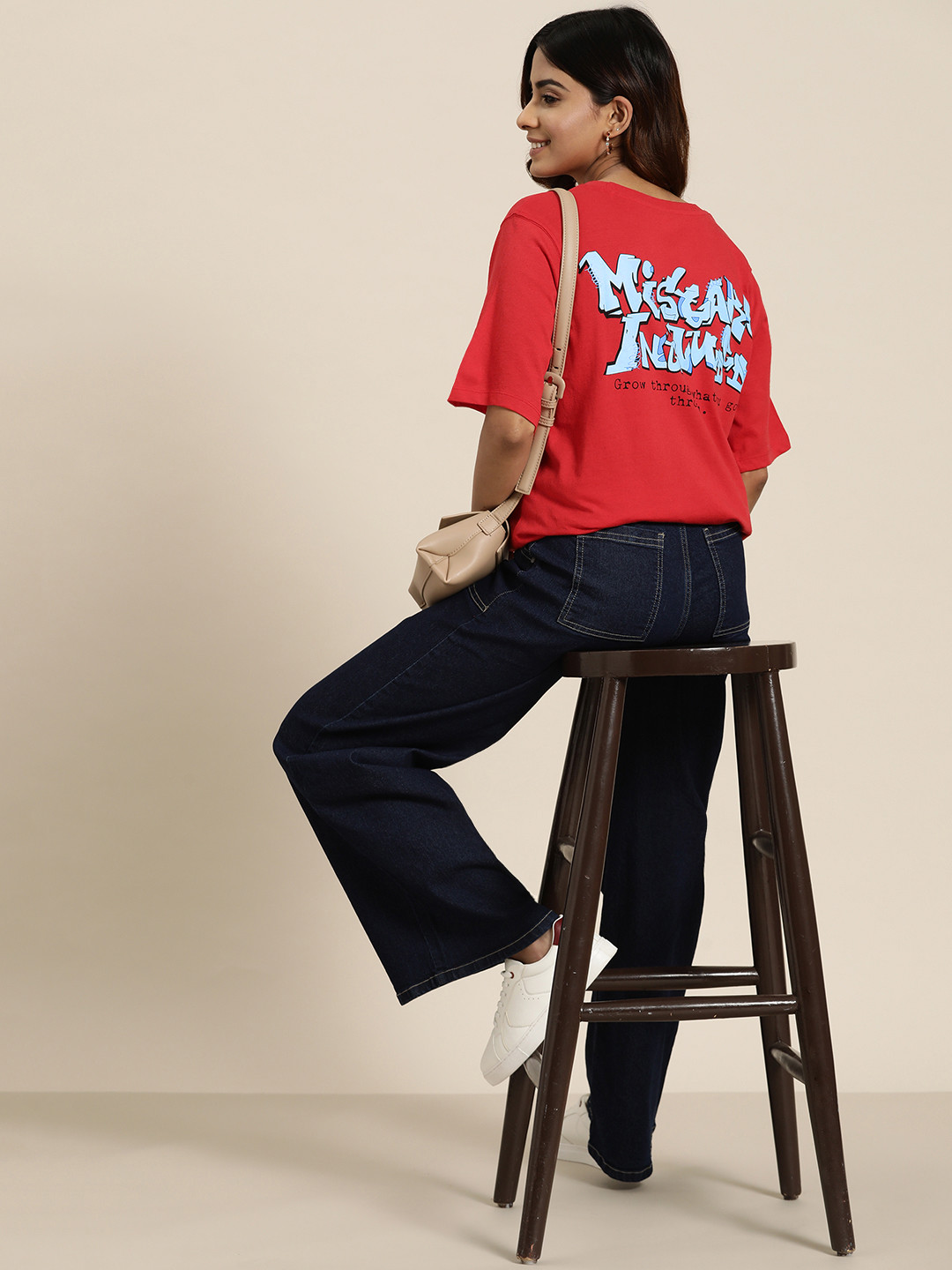HERE&NOW Typography Printed Back Round Neck T-shirt