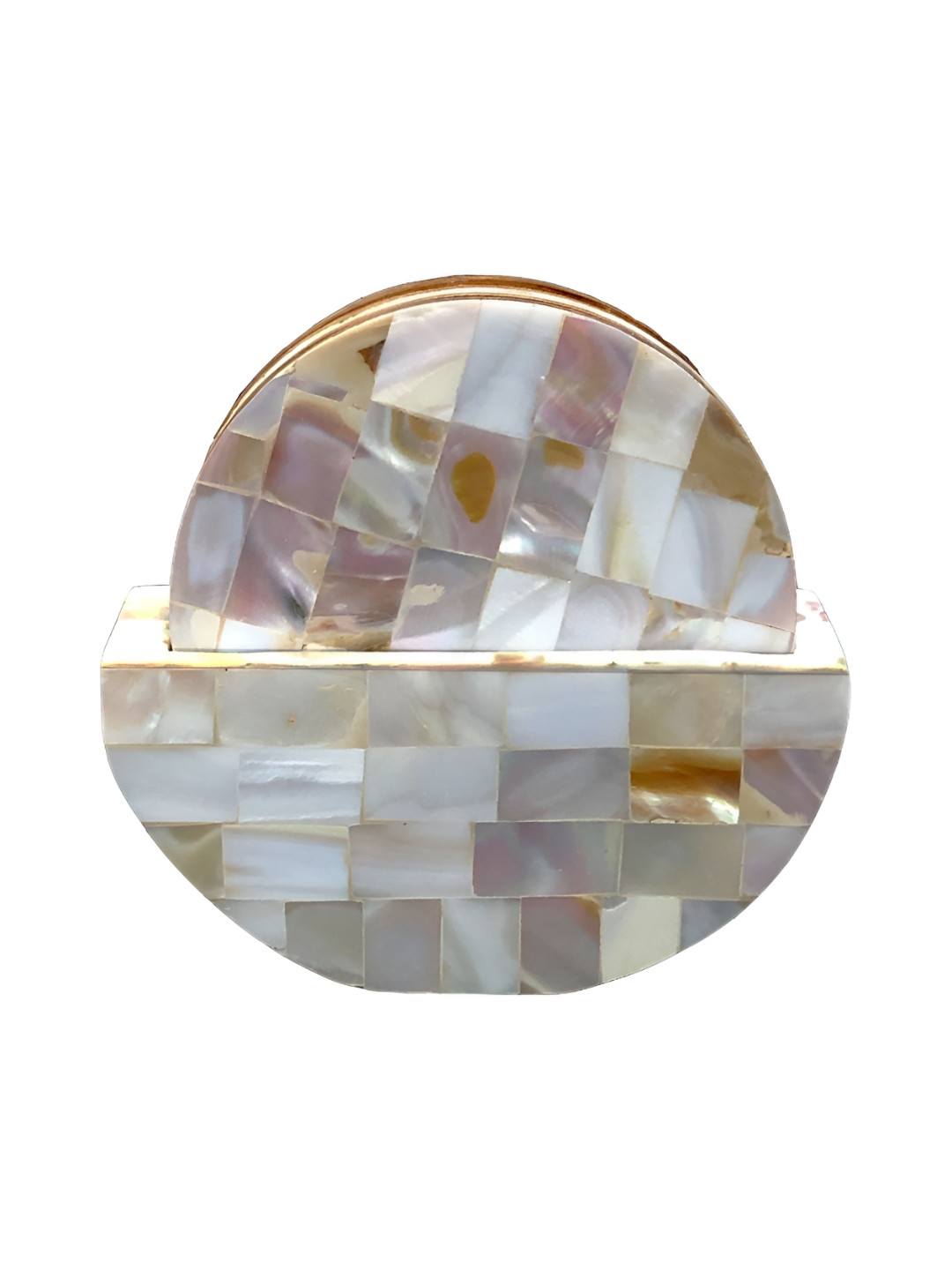 ShopMeFast Cream-Color & Brown 6 Pieces Patterned Round Coasters With Stand