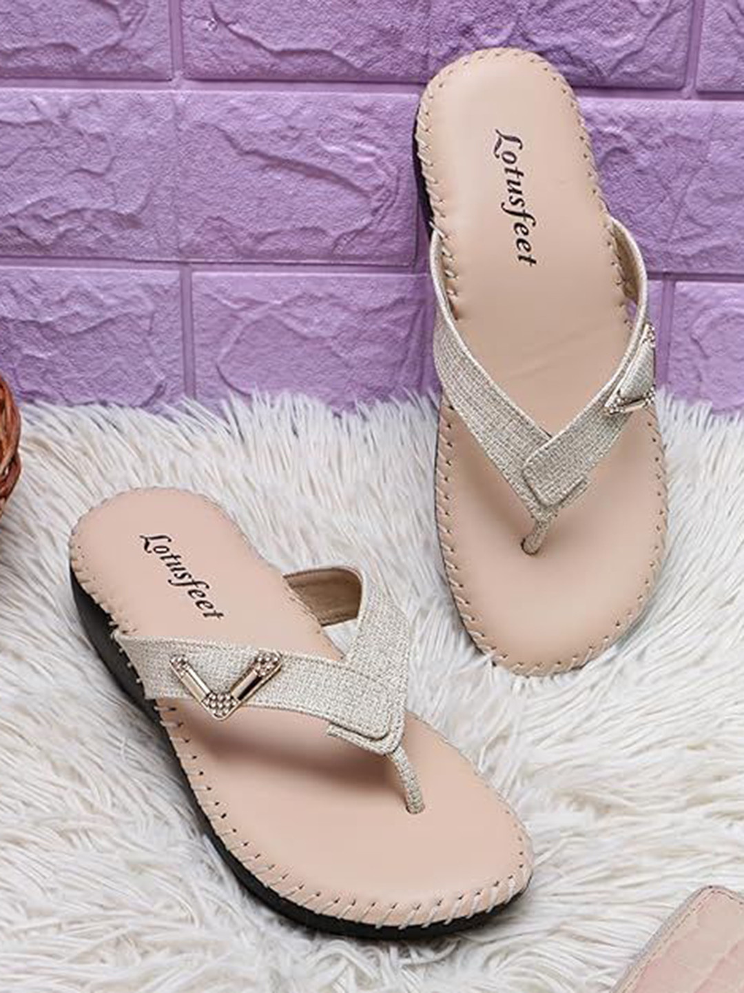 Lotusfeet Women Textured Open Toe Flats with Buckles