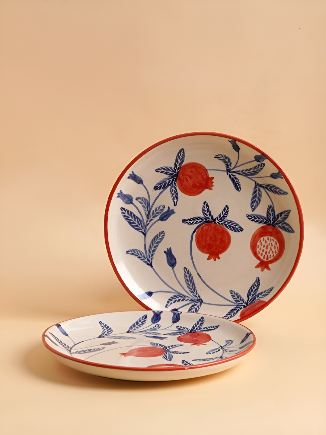 NURTURE INDIA Red & Blue 2 Pieces Printed Ceramic Plates
