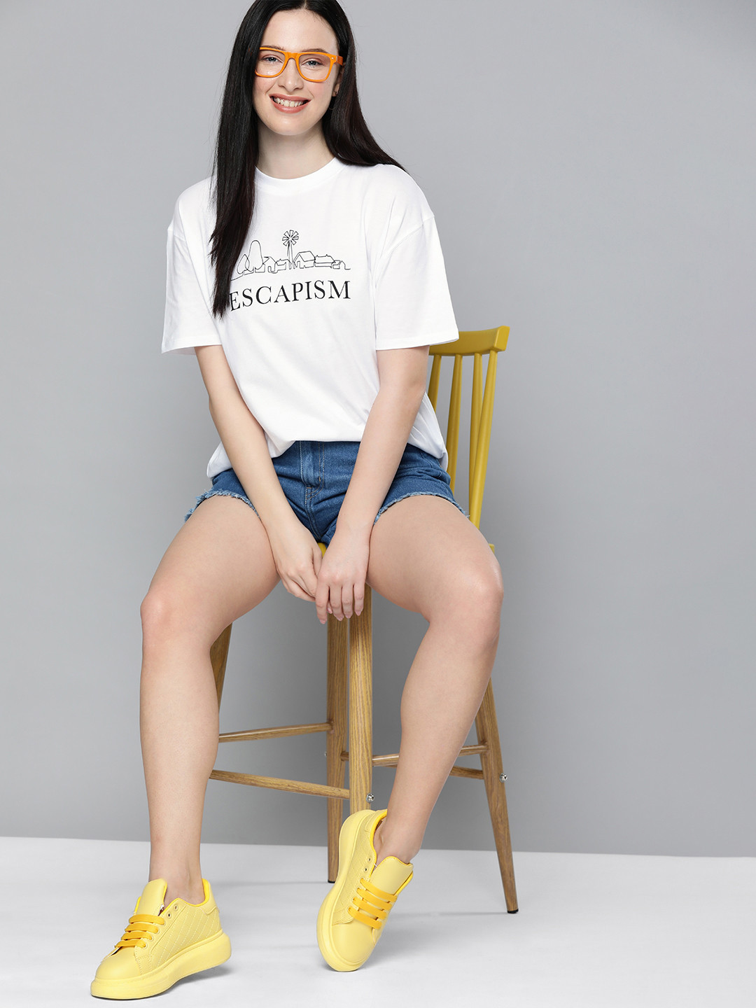 HERENOW Women White  Black Typography Printed  Cotton T-shirt