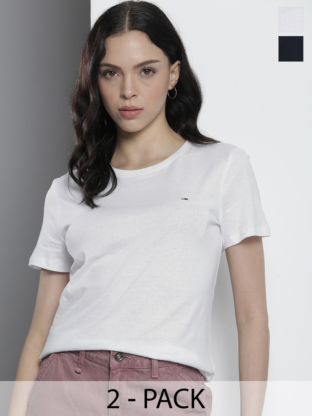 Tommy Hilfiger Pack Of 2 Solid Pure Cotton Slim Fit T-shirts