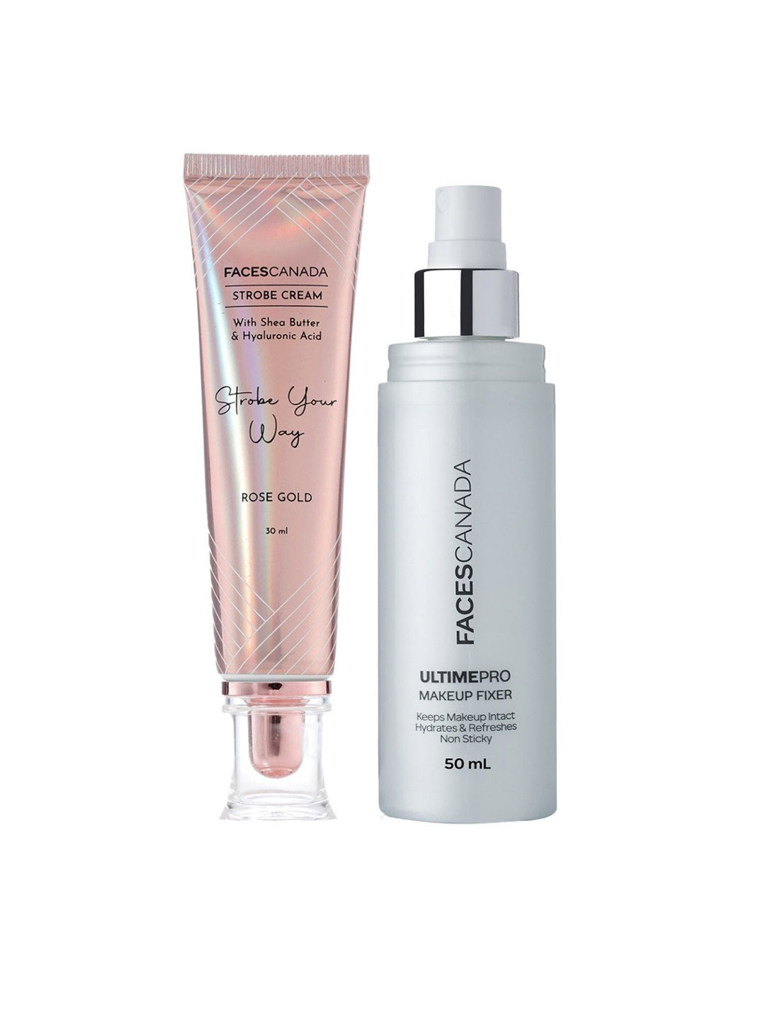 FACES CANADA Set Of 2 Strobe Cream 30 ml - Rose Gold With Ultimate Pro Makeup Fixer 50 ml