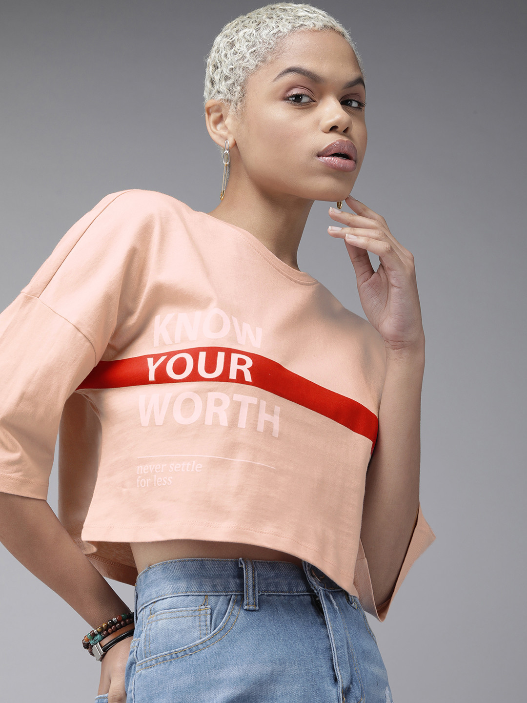 The Roadster Lifestyle Co Women Rose & Red Printed Extended Sleeves T-shirt