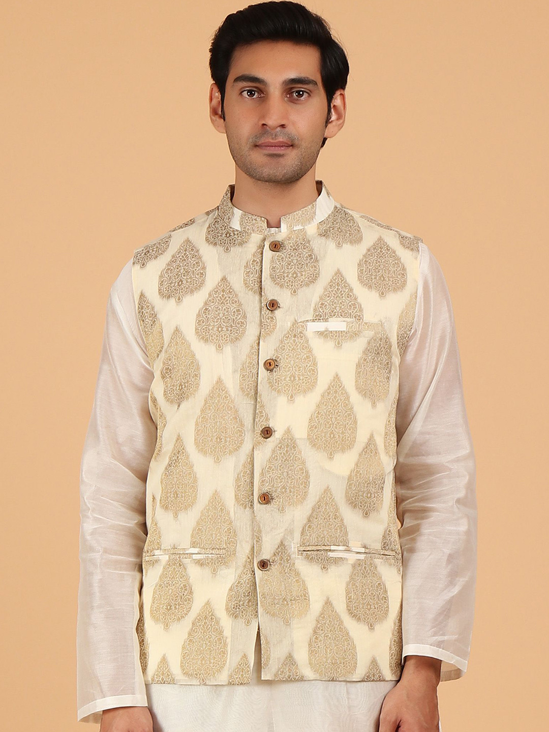 TJORI Men Woven Design Brocade Nehru Jackets