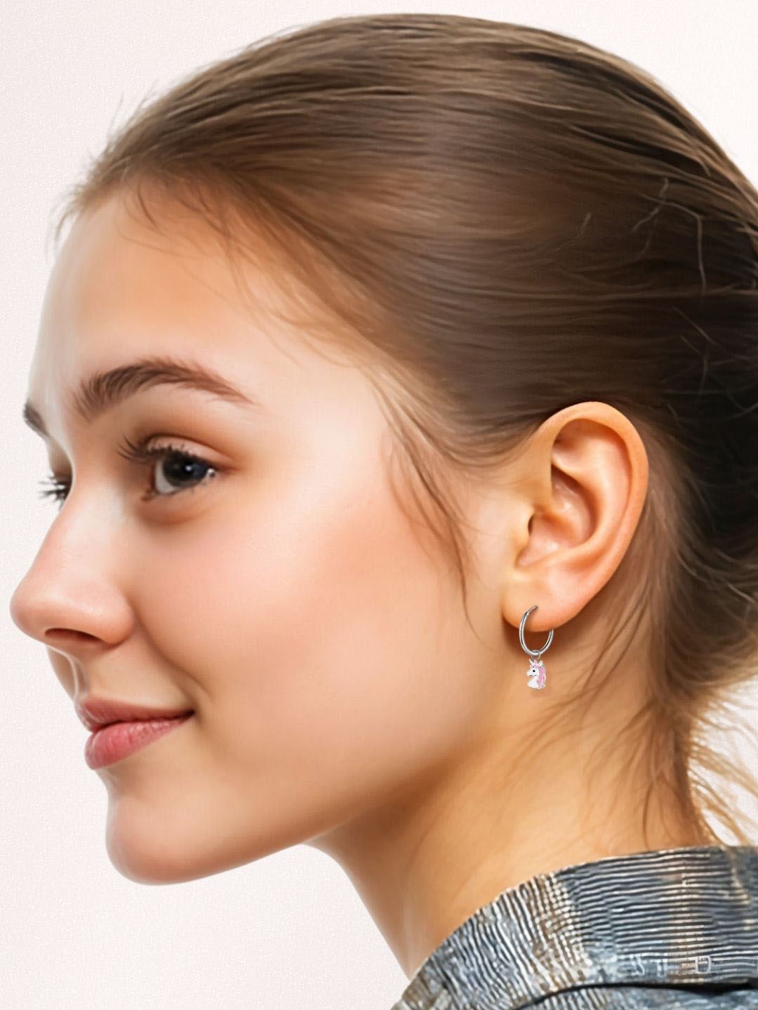 HighSpark Girls 925 Sterling Silver Unicorn Charm Hoop Earrings