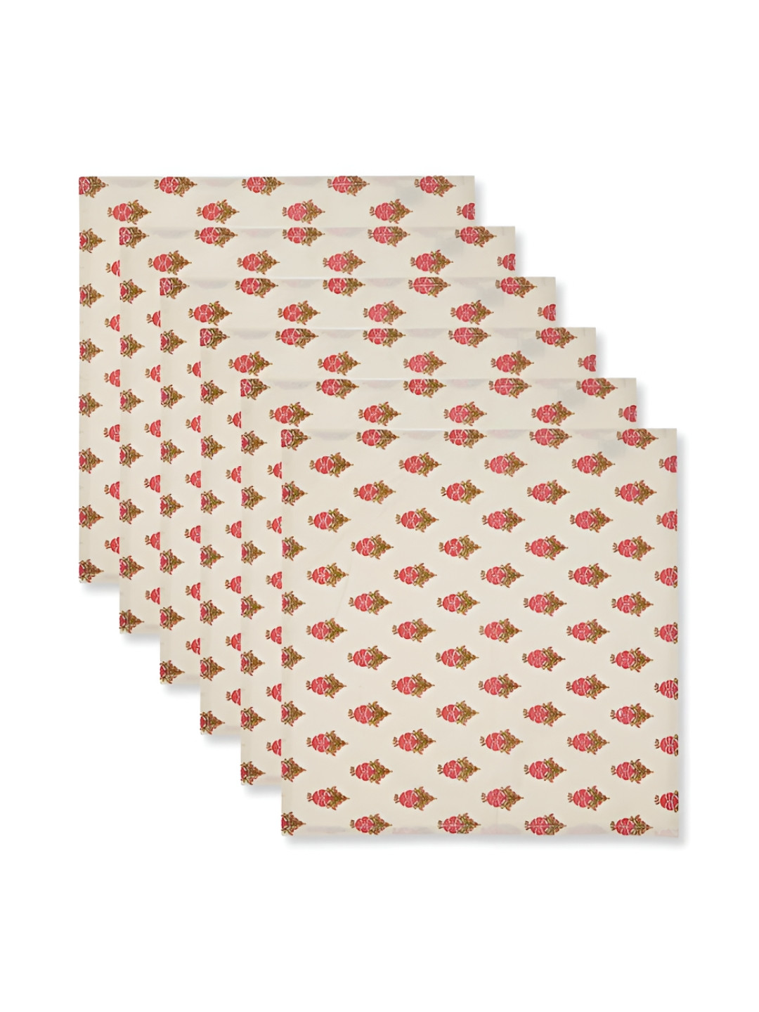 Fabindia Pushp Off White & Red 6 Pieces Floral Printed Cotton Table Napkins