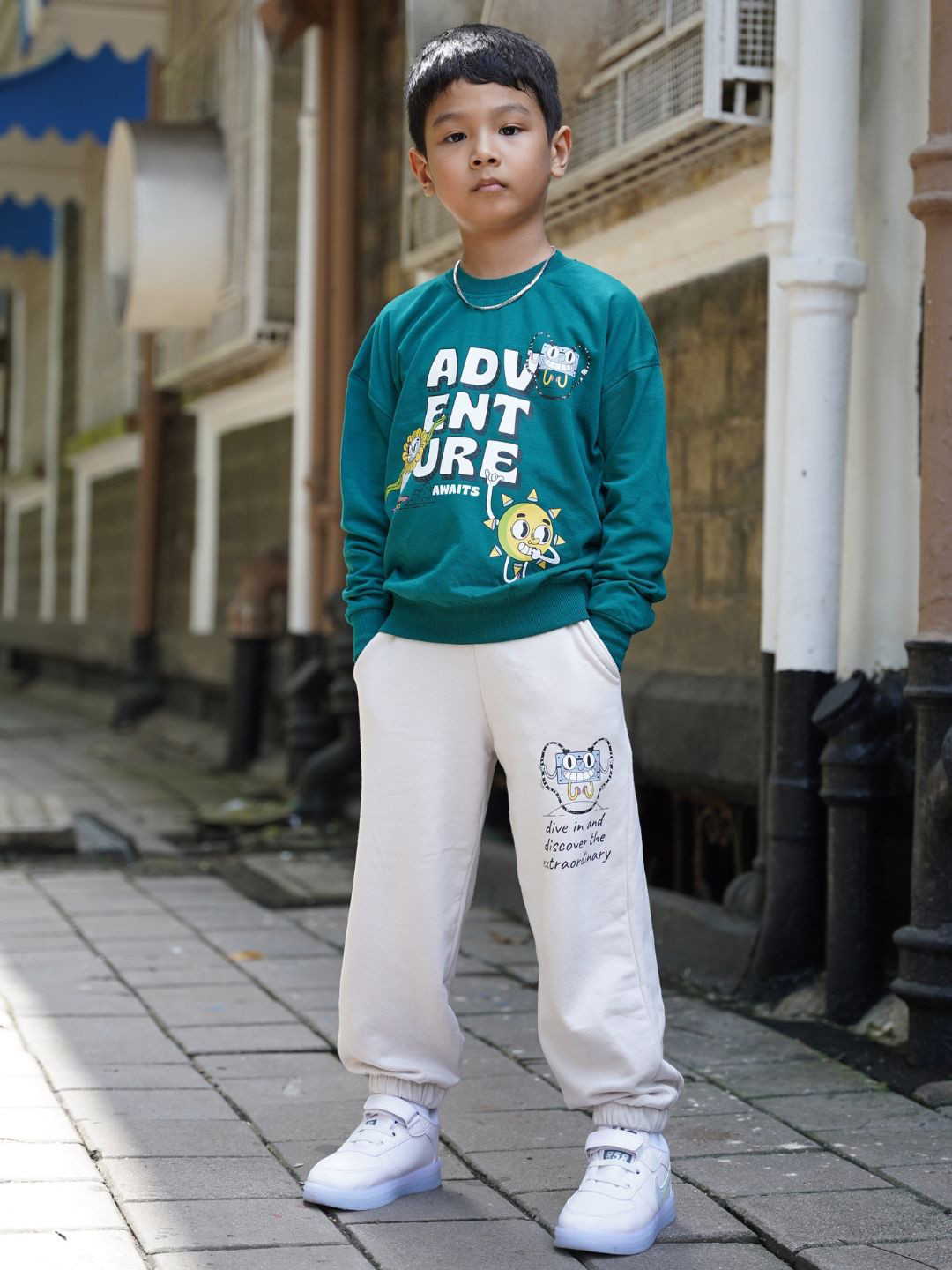 Nap Chief Kids Unisex Adventure Printed Oversized Fit Pure Cotton Sweatshirt With Joggers