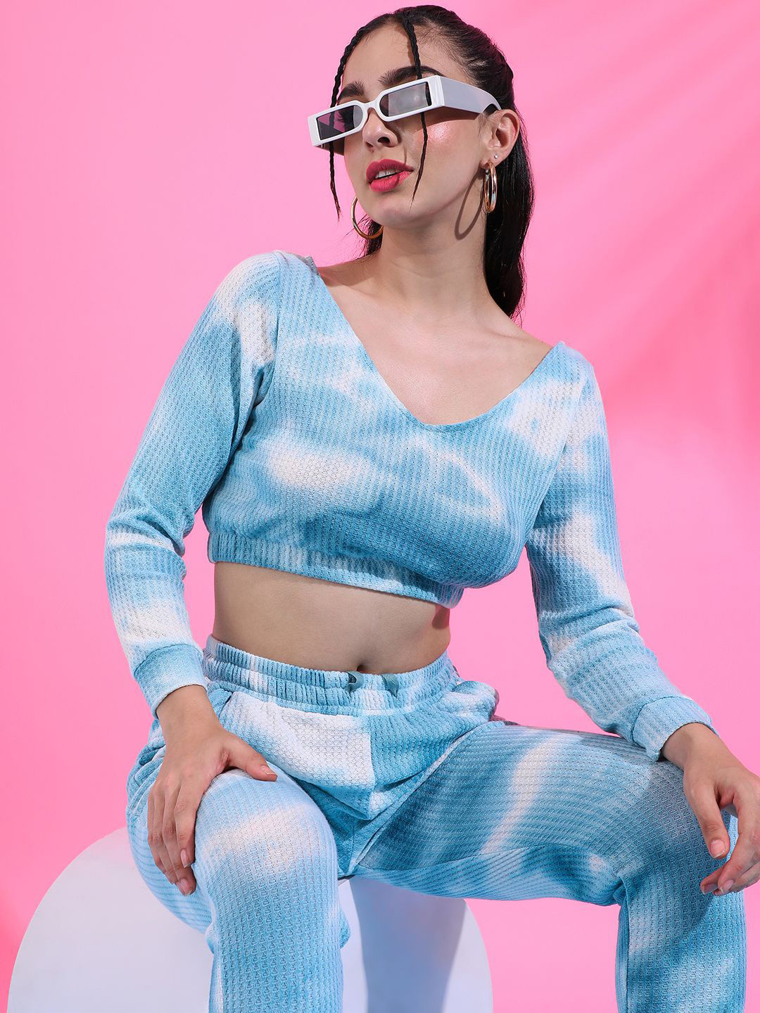 PINACOLADA Self Design V-Neck Long Sleeves Top With Trouser