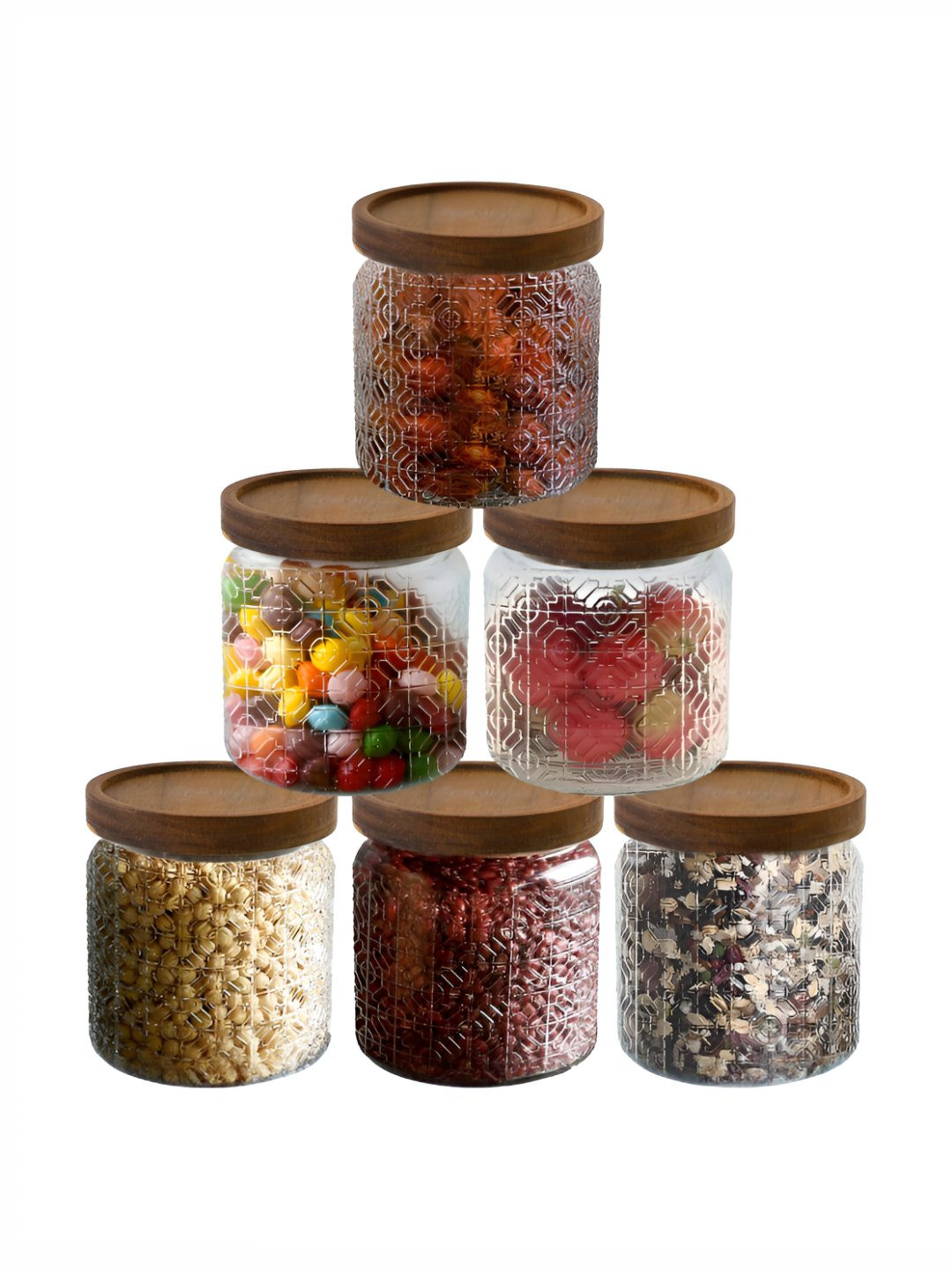 Umai Transparent Glass Air Tight 6 Piece Screw Top Canister-500ml