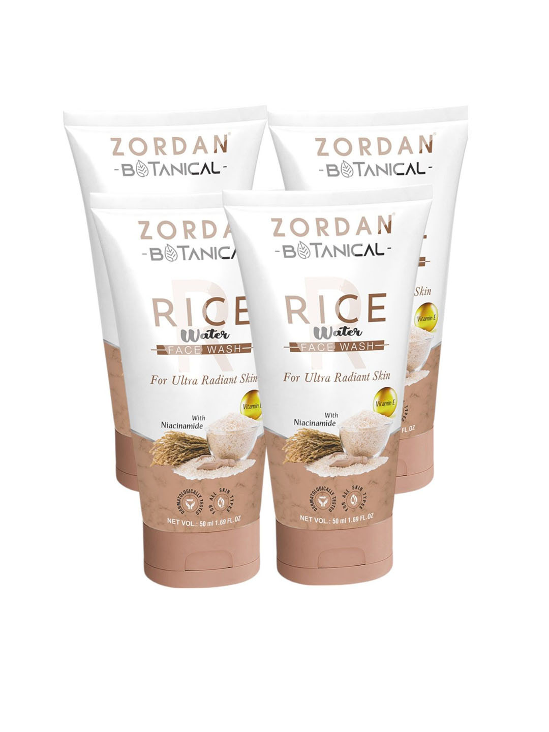 ZORDAN Botanical Set of 4 Rice Water Face Wash with Niacinamide - 50 ml each