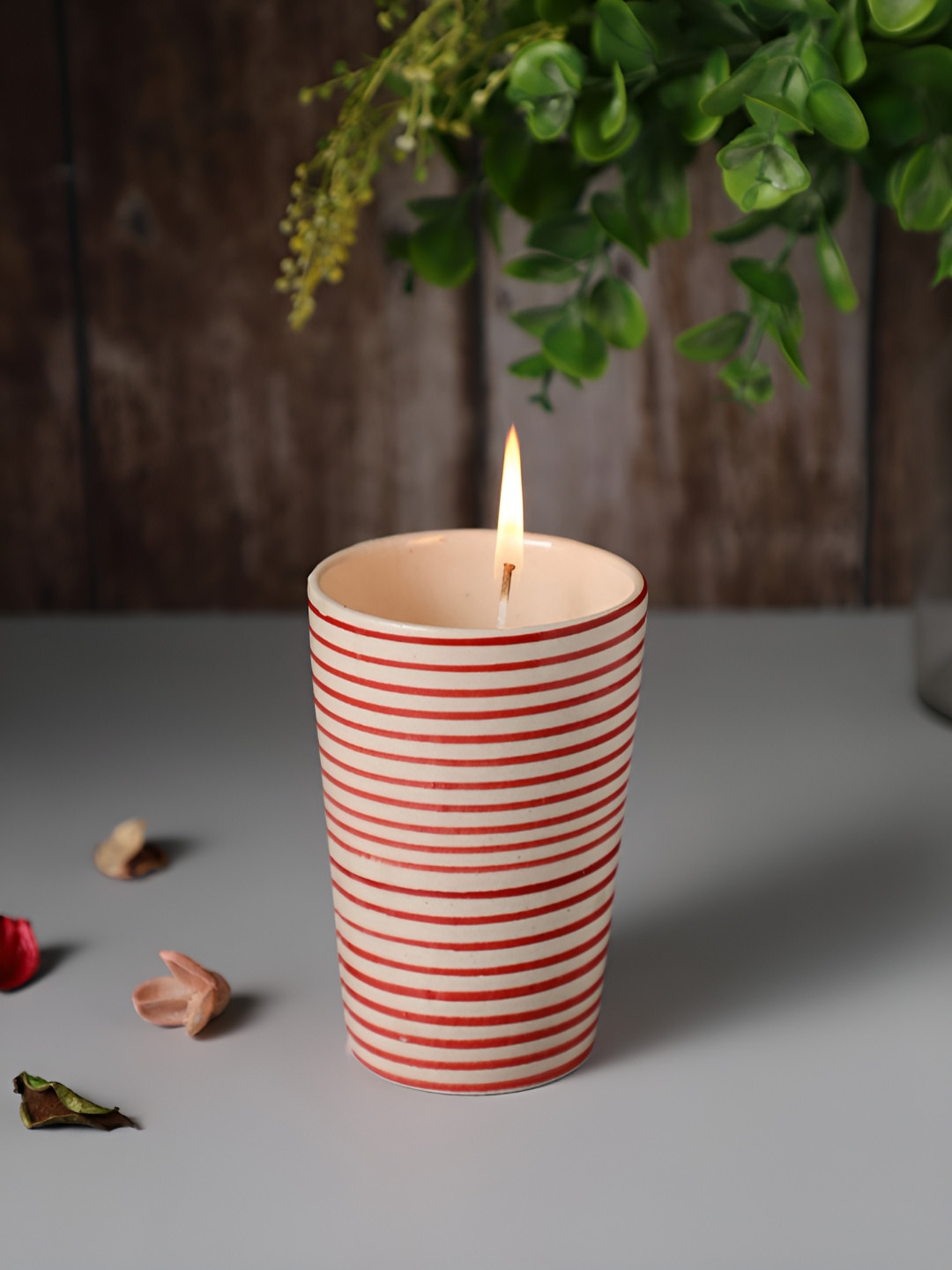 VarEesha Spiral Cylindrical Ceramic Smokeless Scented Striped Diya Candles