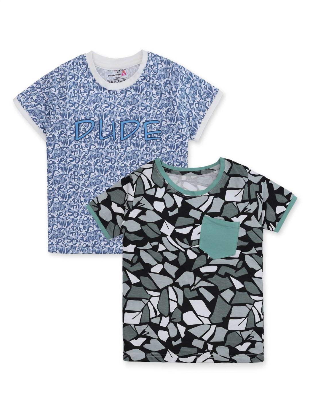 Nino Togs Boys Pack Of 2 Bio Finish Typography Printed Round Neck Cotton T-shirts