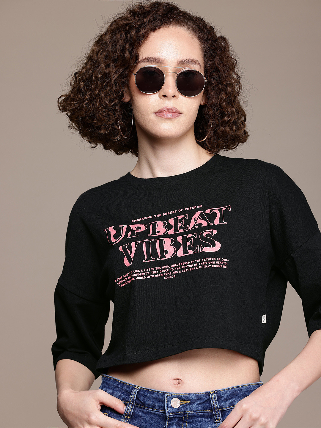 The Roadster Life Co. Printed Drop-Shoulder Sleeves Cropped Boxy T-shirt