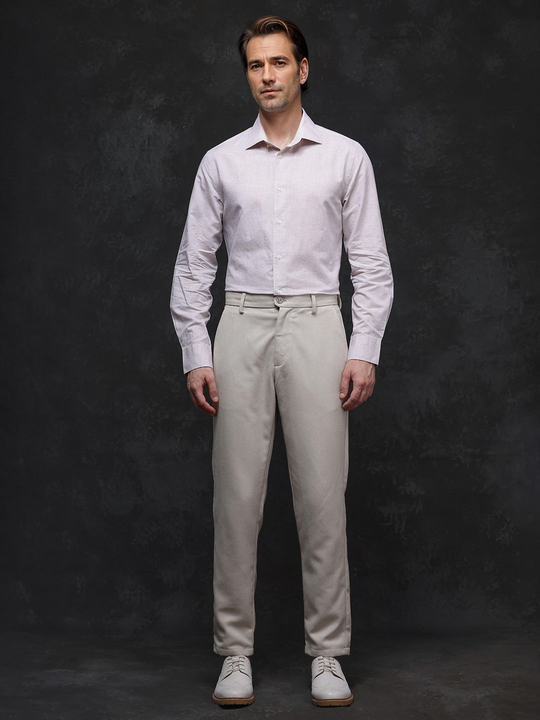 RARE RABBIT Men Comfort Spread Collar Pinstripes Striped Cotton Formal Shirt