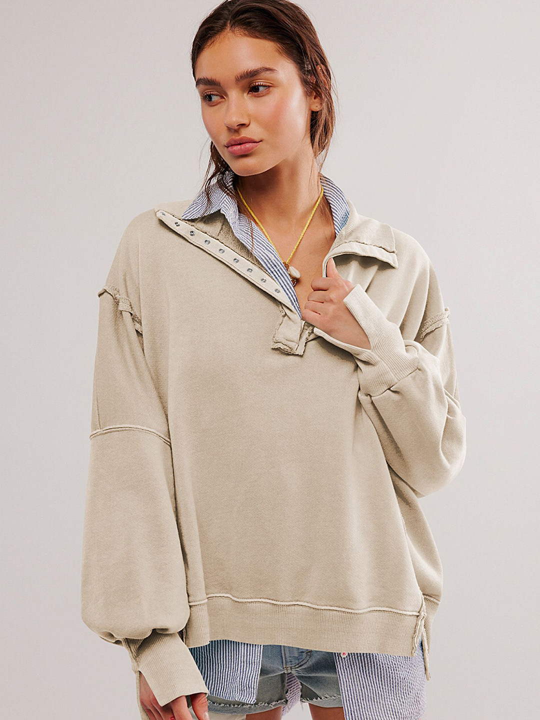 LULU & SKY Oversized Reverse-Stitch Sweatshirt