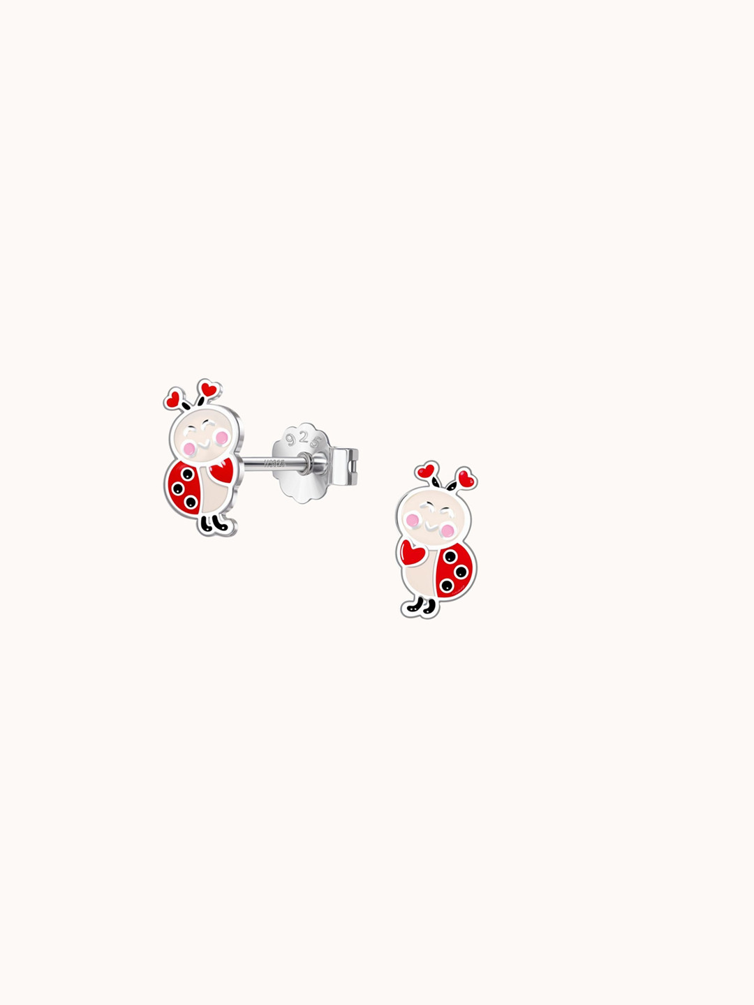 HighSpark 925 Sterling Silver Contemporary Ladybug Enamelled Studs Earrings