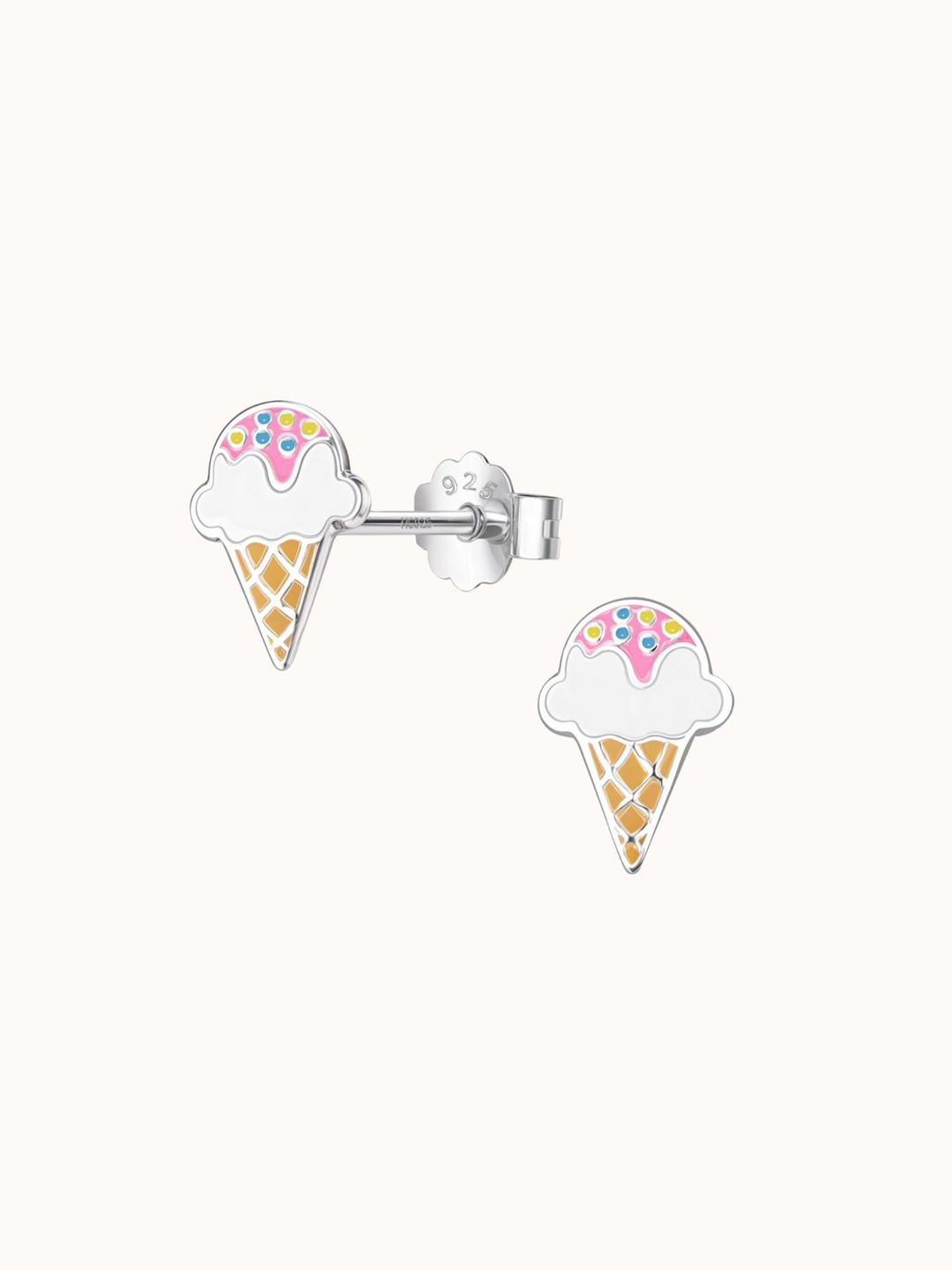 HighSpark 925 Sterling Silver Contemporary Vanilla Ice Cream Enamelled Studs Earrings