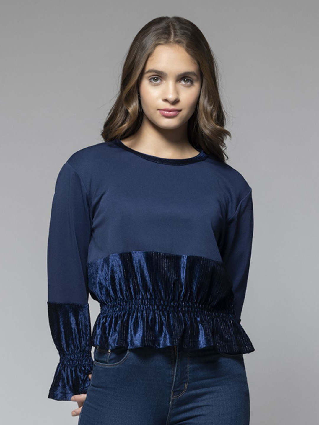 SHAYE Women Round Neck Peplum Top