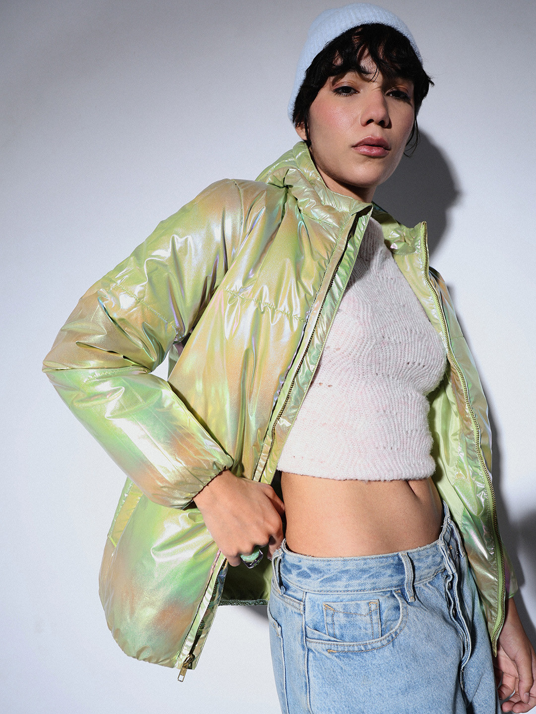 ONLY Women Hooded Tie and Dye Self Design Casual Puffer Jacket
