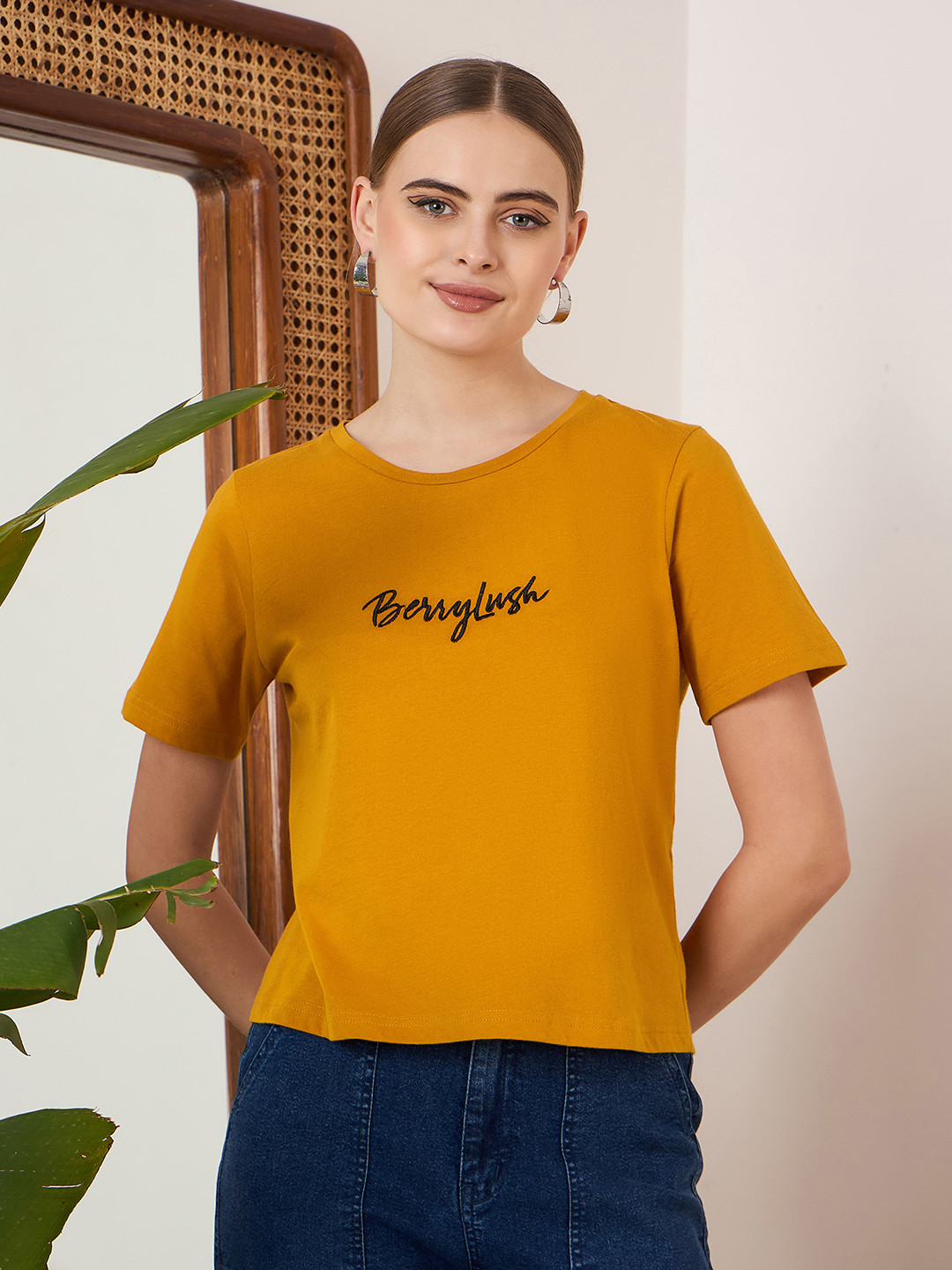 Berrylush BASICS Brand Logo Printed Casual T-shirt